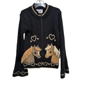 Vintage Heartworks Black Western Cardigan Sweater Size XL girls